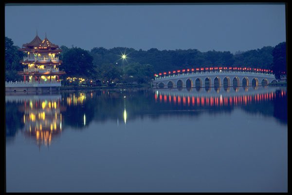 538009 Chinese Garden By Night, Singapore A4 Photo Print