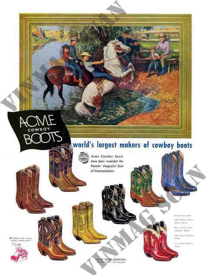 542 acme cowboy boots 1950s 2 Vintage Advert A4 Photo Print