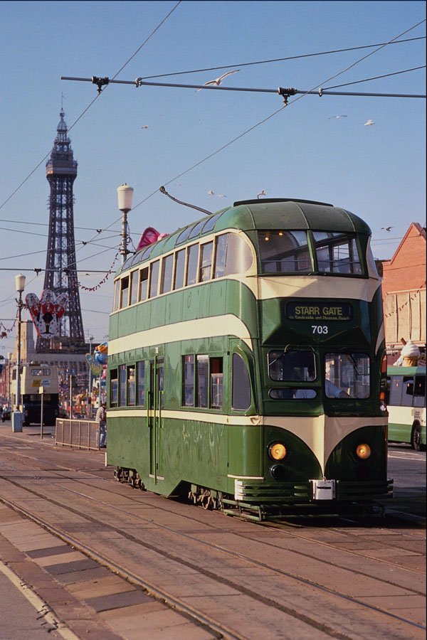 542025 Blackpool Tramways Car No. 703 Passes Blackpool Tower, U.K. A4 Photo Print