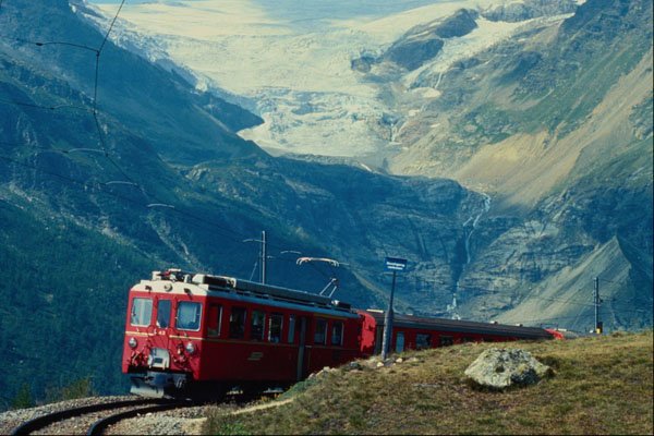 543017 Tirano St.Moritz Train At Alp Grum, Switzerland A4 Photo Print