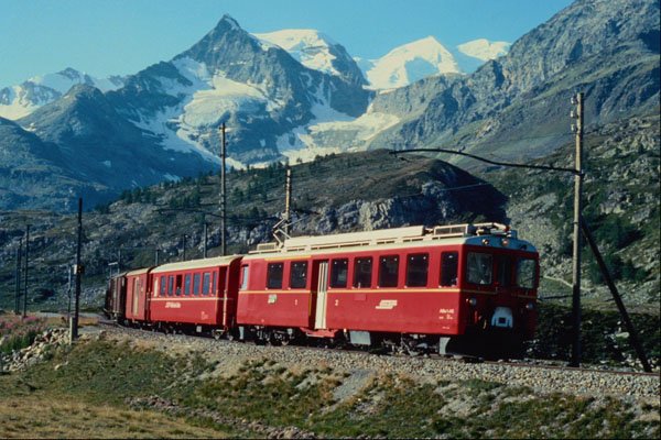 543018 Tirano St.Moritz train near Ospizio, Switzerland A4 Photo Print