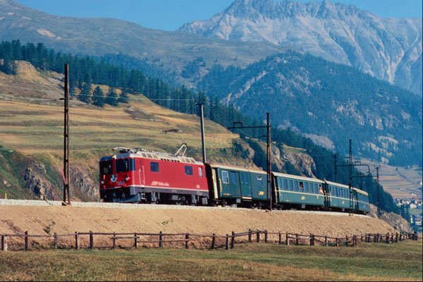 543019 Swiss Local Passenger Train Leaving Celerina A4 Photo Print