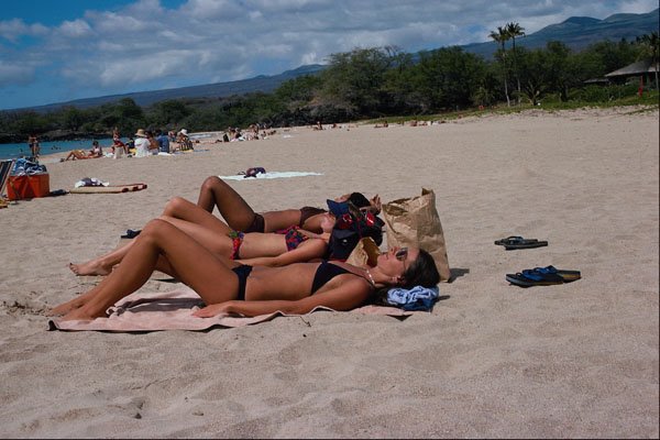 544097 Sunbathers On Sunset Beach, Honolulu, Hawaii A4 Photo Print