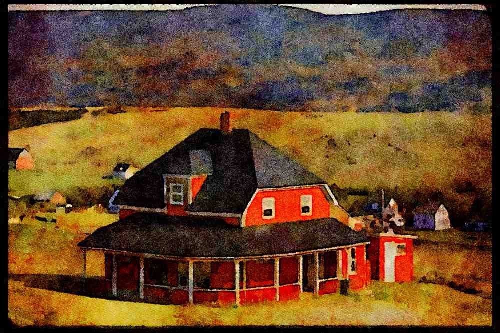 547014 Unusual Rural Home On Cabot Trail, Nova Scotia, Canada A4 Limited Edition Watercolour Print