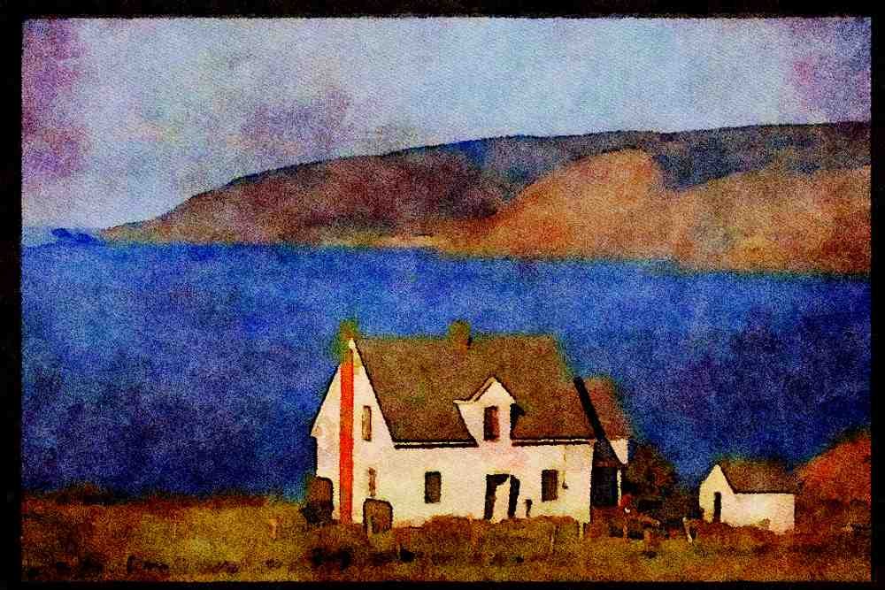 547018 Rural Farm On Shore Of Cabot Trail, Nova Scotia, Canada A4 Limited Edition Watercolour Print