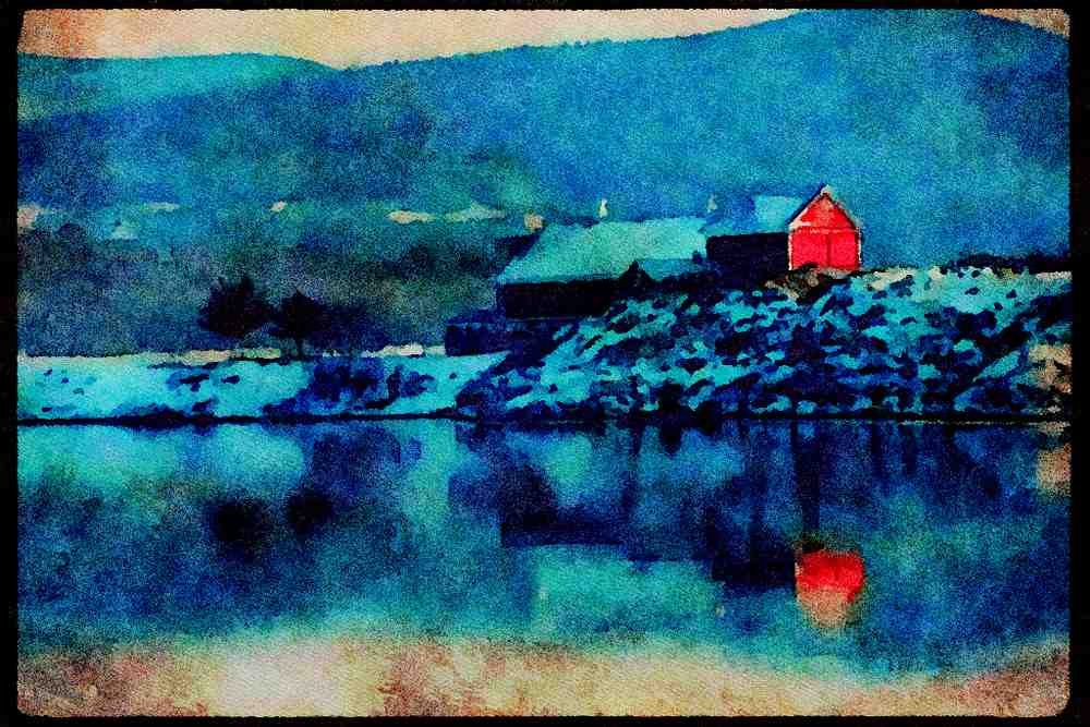 547022 Placey Farm Reflected In Water, Vermont A4 Limited Edition Watercolour Print