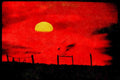 547062 Sunset Country Scene A4 Limited Edition Watercolour Print