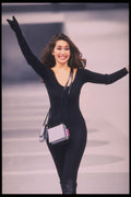 548002 Full length Black Lycra Bodysuit And White Shoulder Bag A4 Photo Print