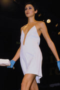 548065 White Clingy Minidress With Front Open To The Waist A4 Photo Print