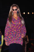 548070 Thigh length Chunky V neck Jumper With Multicolored Pattern A4 Photo Print