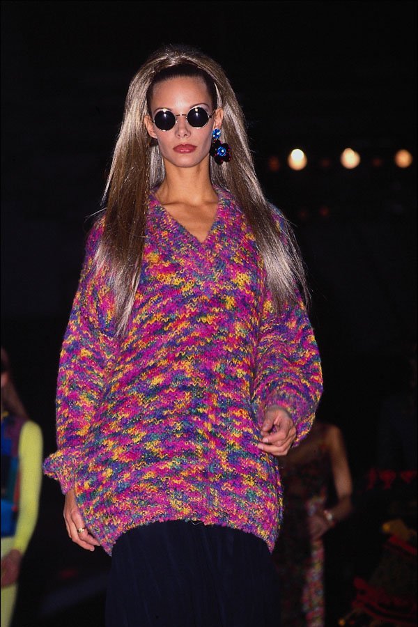 548070 Thigh length Chunky V neck Jumper With Multicolored Pattern A4 Photo Print