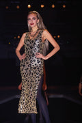 548075 Leopard Pattern Dress With Side Split A4 Photo Print