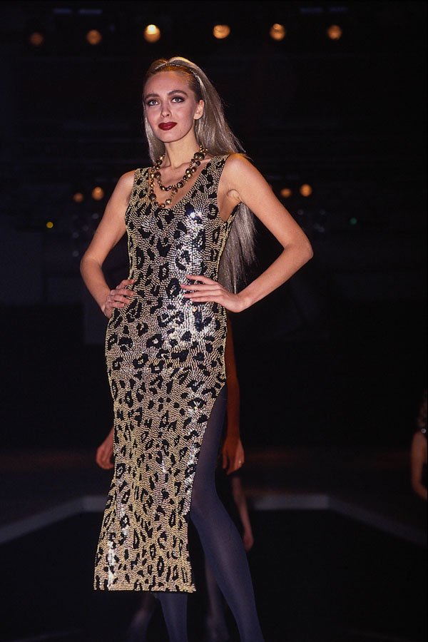 548075 Leopard Pattern Dress With Side Split A4 Photo Print
