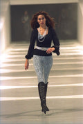 548085 Gray patterned Leggings, Black Top And Black Boots A4 Photo Print