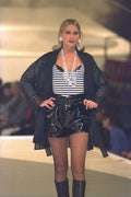 548096 Black Shorts, Boots, Bra, Striped Top And Chiffon Jacket A4 Photo Print