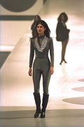 548097 Long sleeved, Full length Gray Bodysuit With Black Boots A4 Photo Print