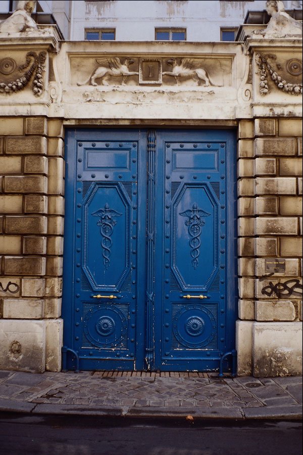 549002 Royal Blue Door With Caduceus A4 Photo Print
