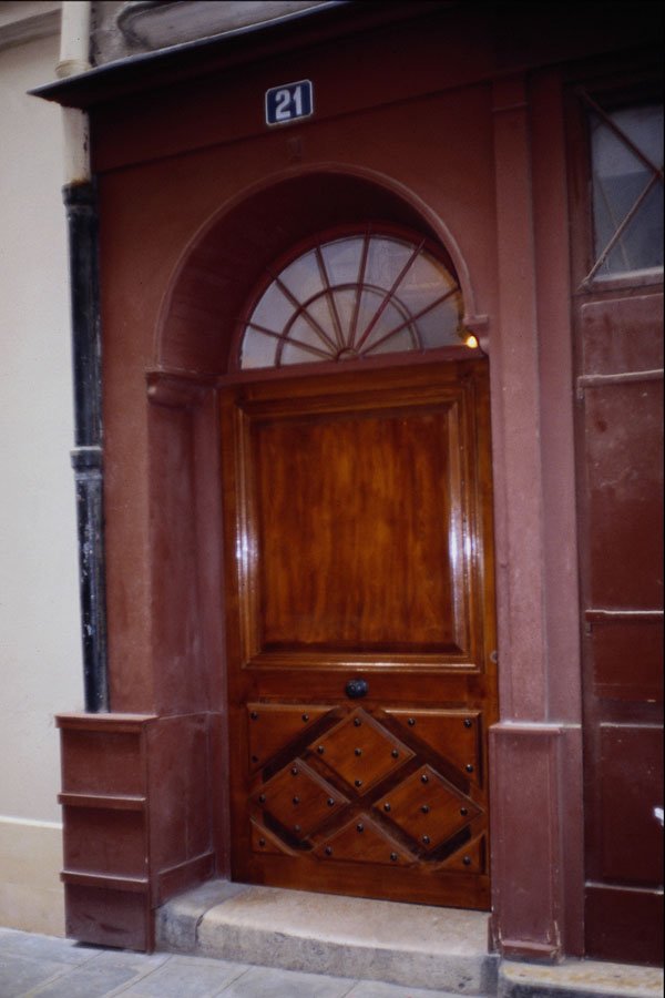 549028 Brown Door With Half Rose Window A4 Photo Print