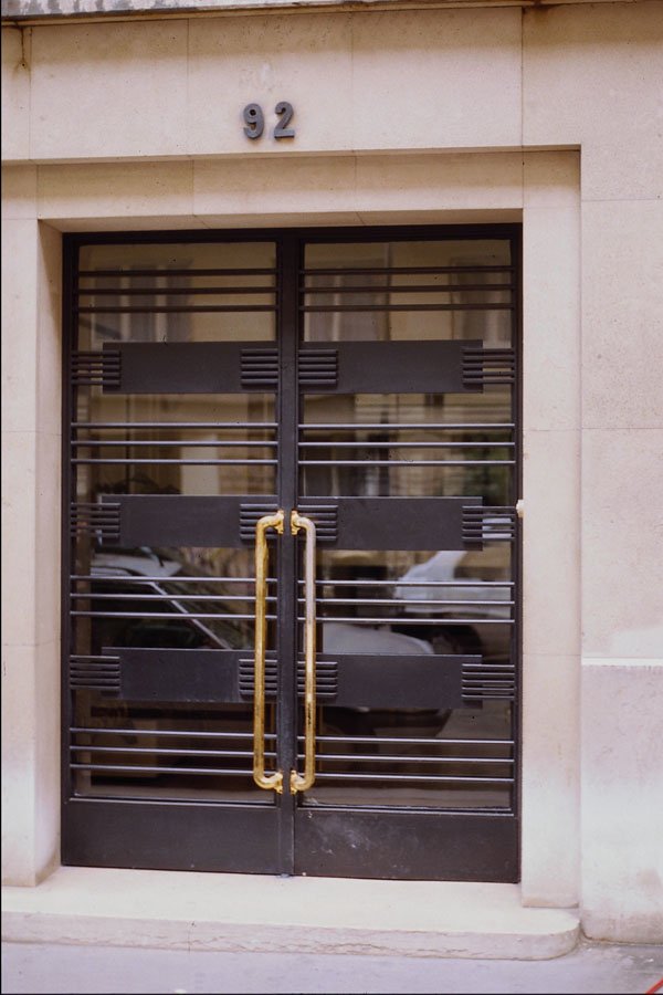 549071 Glass Door With Horizontal Metallic Structure A4 Photo Print