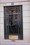 549075 Glass Door With Green Metallic Structure A4 Photo Print