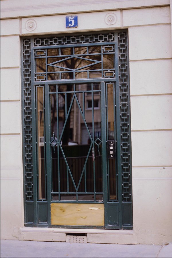 549075 Glass Door With Green Metallic Structure A4 Photo Print