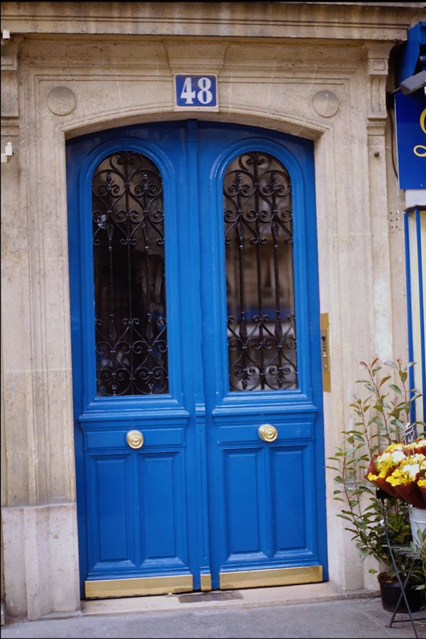 549089 Blue Glass And Wooden Door A4 Photo Print