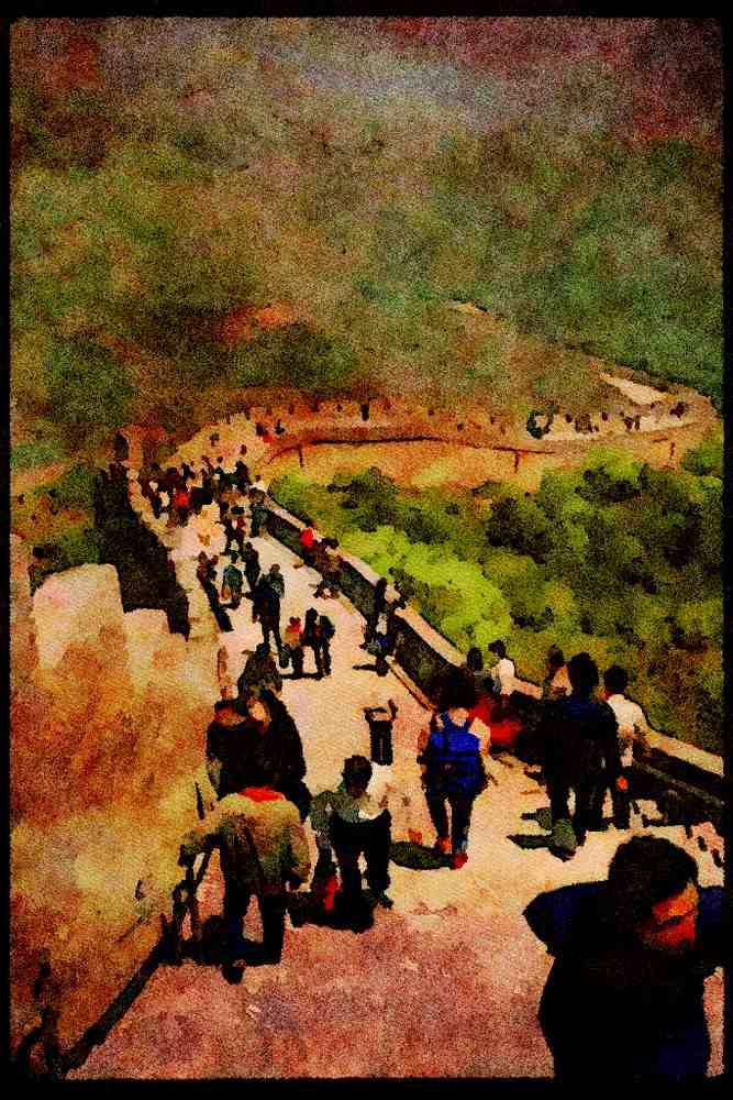 551000 Crowds On The Great Wall Of China A4 Limited Edition Watercolour Print