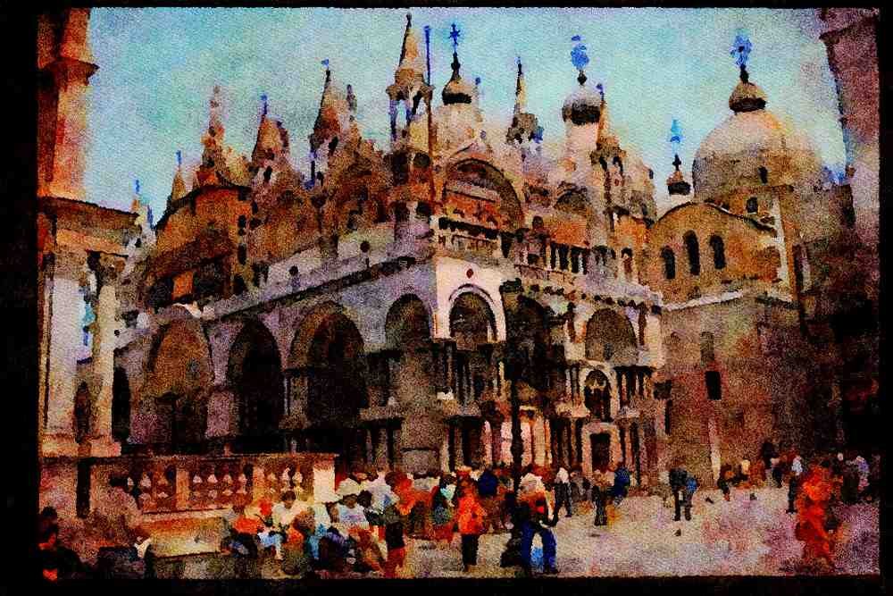 551001 St. Mark's Square And San Marco Basilica, Venice, Italy A4 Limited Edition Watercolour Print