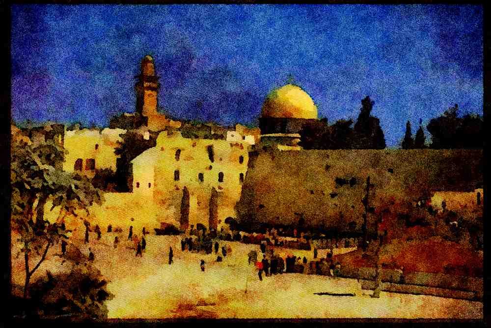 551026 Temple Wall And Dome Of The Rock, Jerusalem, Israel A4 Limited Edition Watercolour Print
