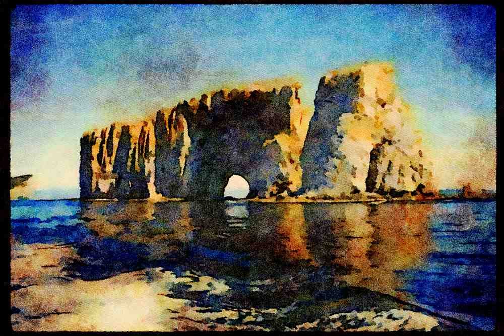 551040 Perce Rock, Quebec, Canada A4 Limited Edition Watercolour Print