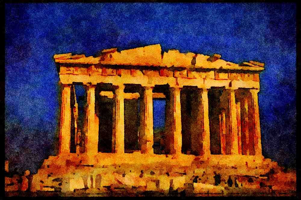 551041 The Facade Of The Parthenon Temple, Athens, Greece A4 Limited Edition Watercolour Print