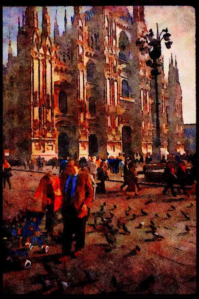 551046 Cathedral Square With Duomo Cathedral, Milan, Italy A4 Limited Edition Watercolour Print