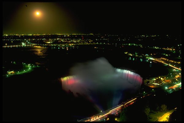 551047 Moon Rising In Background Of Niagara Falls, Canada A4 Photo Print