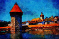 551059 The Covered Bridge At Lucerne, Switzerland A4 Limited Edition Watercolour Print
