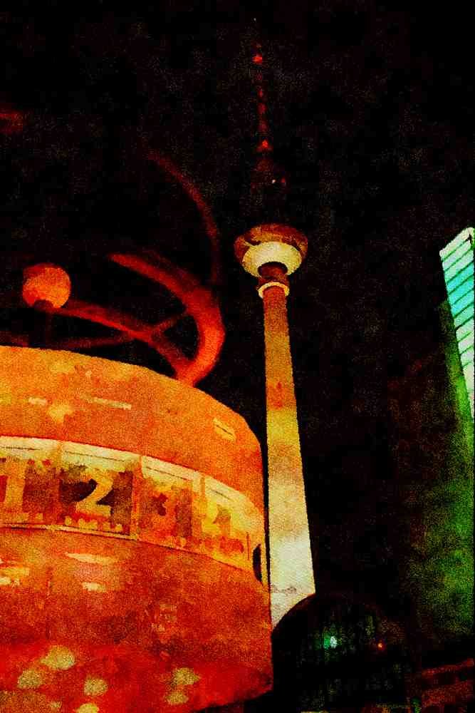 551062 World Time Clock With TV Tower, Berlin, Germany A4 Limited Edition Watercolour Print