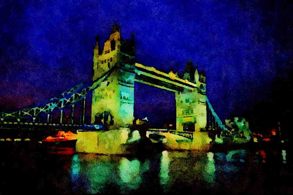551066 Tower Bridge At Night, London, England A4 Limited Edition Watercolour Print