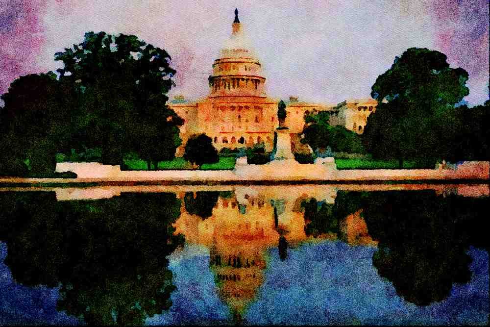 551070 U.S. Capitol And Reflection Pool, Washington D.C. A4 Limited Edition Watercolour Print
