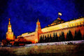 551087 The Floodlit Kremlin, Moscow, Russia A4 Limited Edition Watercolour Print