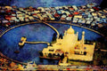 551096 Sultan Omar Ali Saifuddin Mosque And Kampong Ayer, Brunei A4 Limited Edition Watercolour Print