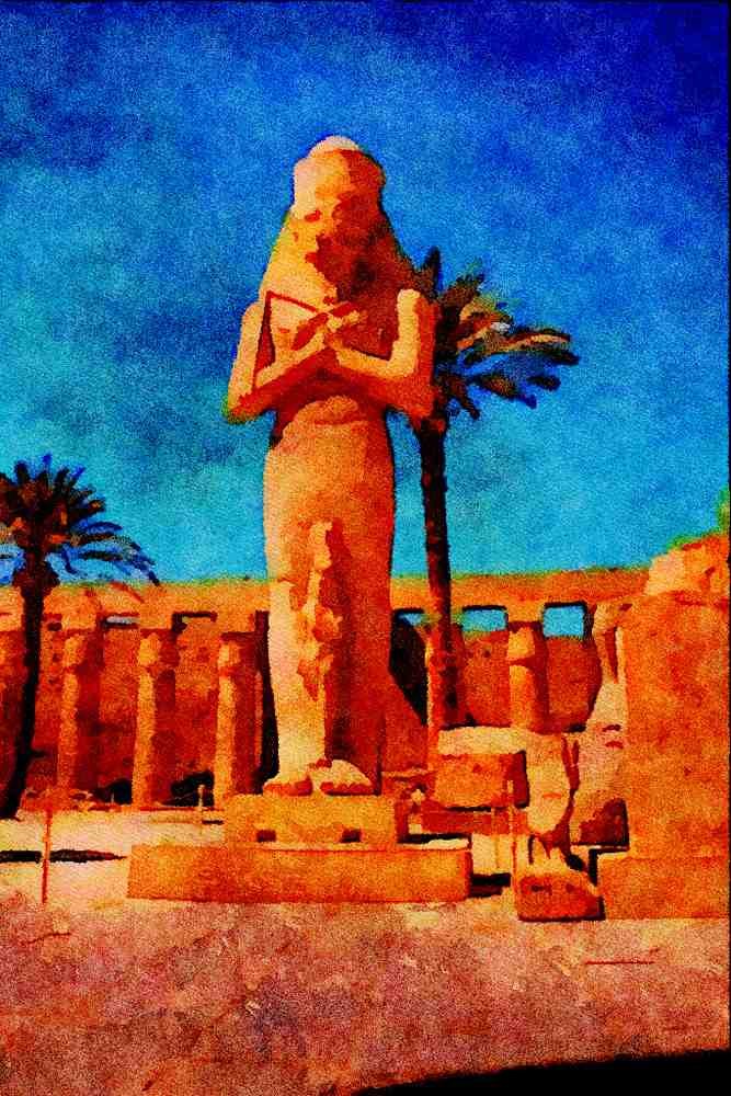 551097 Statue Of Ramses II, Temple Of Amun, Egypt A4 Limited Edition Watercolour Print
