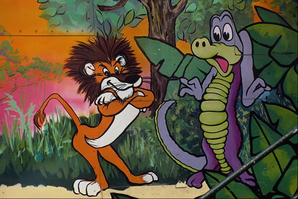 554063 The Lion And The Crocodile A4 Photo Print