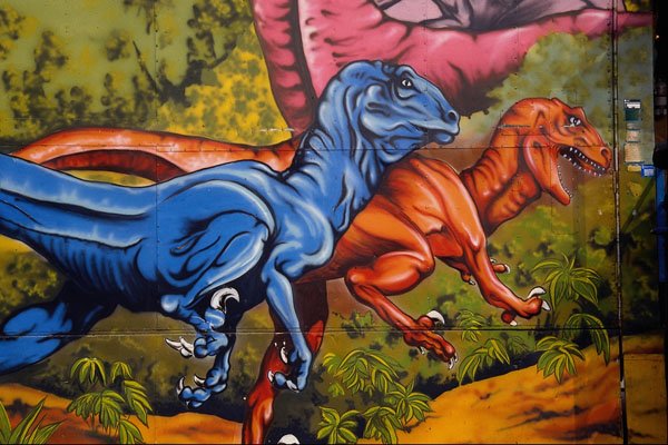554074 Blue And Red Dinosaurs A4 Photo Print