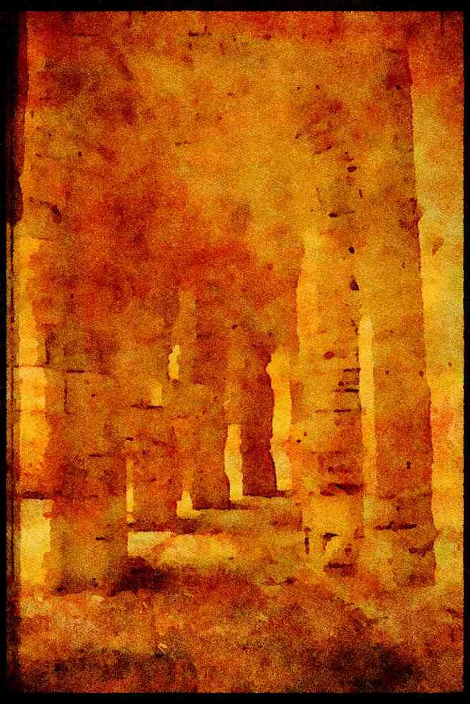 555017 The Peristyle Of Amphitheater, Eljam, Tunisia A4 Limited Edition Watercolour Print