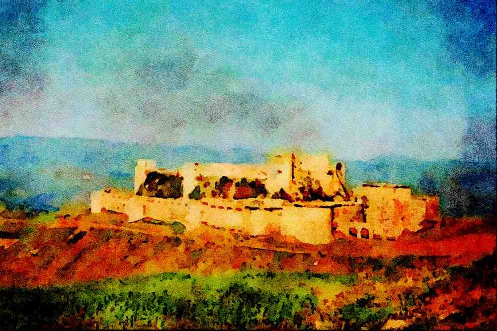 555019 Crac De Chevalier, A Crusader Castle A4 Limited Edition Watercolour Print