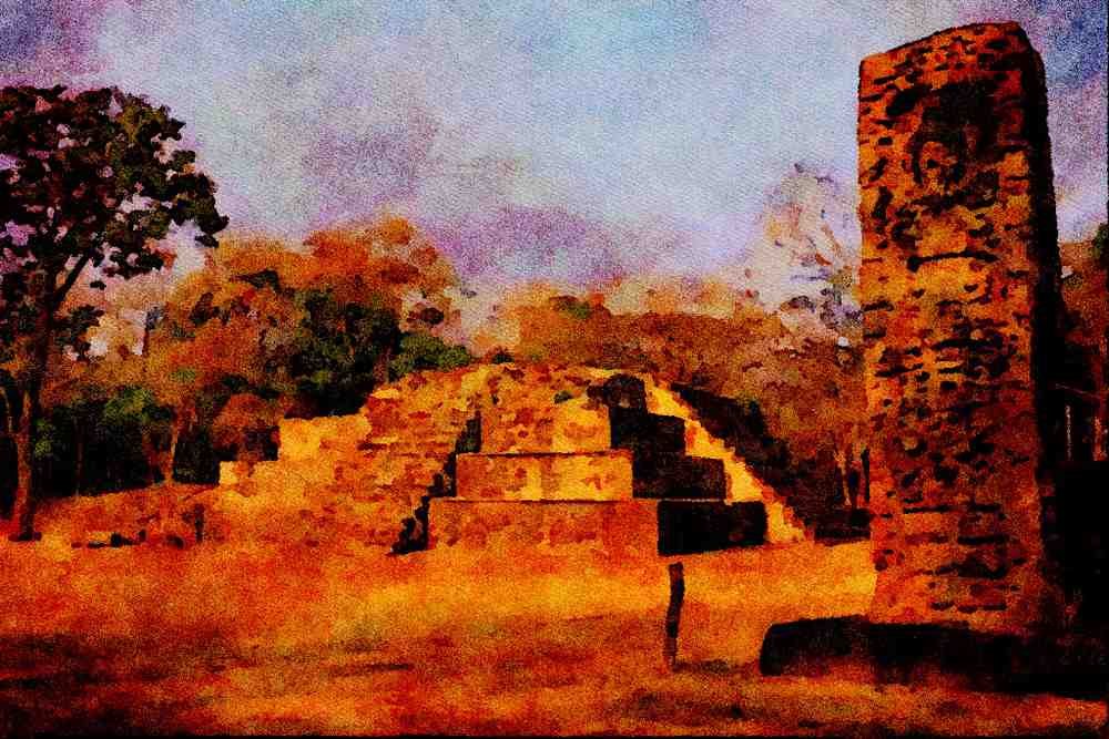 555032 Mayan Ruins, Copan, Honduras A4 Limited Edition Watercolour Print