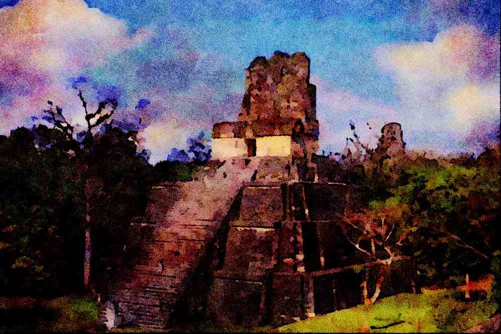 555033 Mayan Ruins, Tikal, Guatemala A4 Limited Edition Watercolour Print