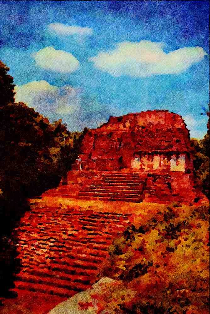 555035 Mayan Ruins, Uaxatun, Guatemala A4 Limited Edition Watercolour Print