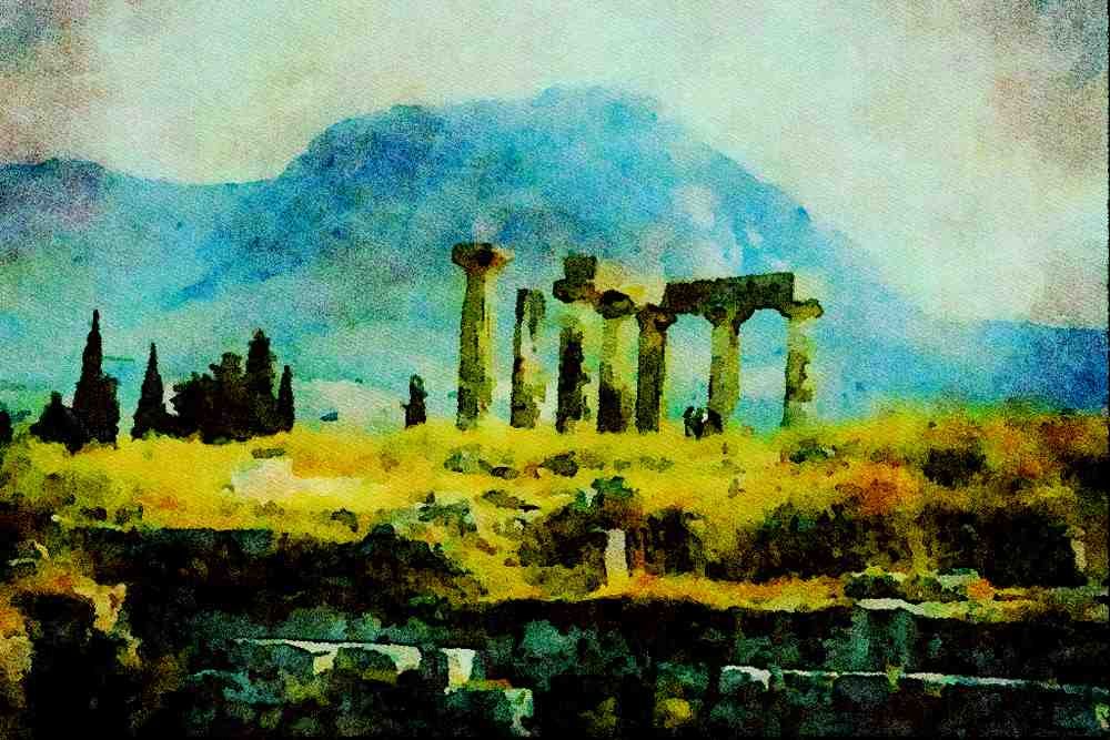 555036 Agora, Corinth, Greece A4 Limited Edition Watercolour Print