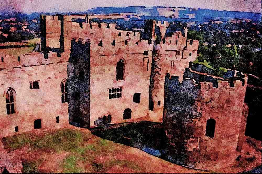 555077 The Round Chapel And Keep, Ludlow Castle, England A4 Limited Edition Watercolour Print
