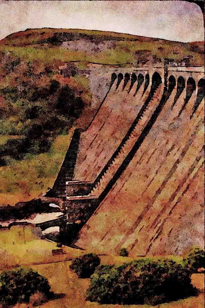 557001 Elan Valley Dam, Wales A4 Limited Edition Watercolour Print